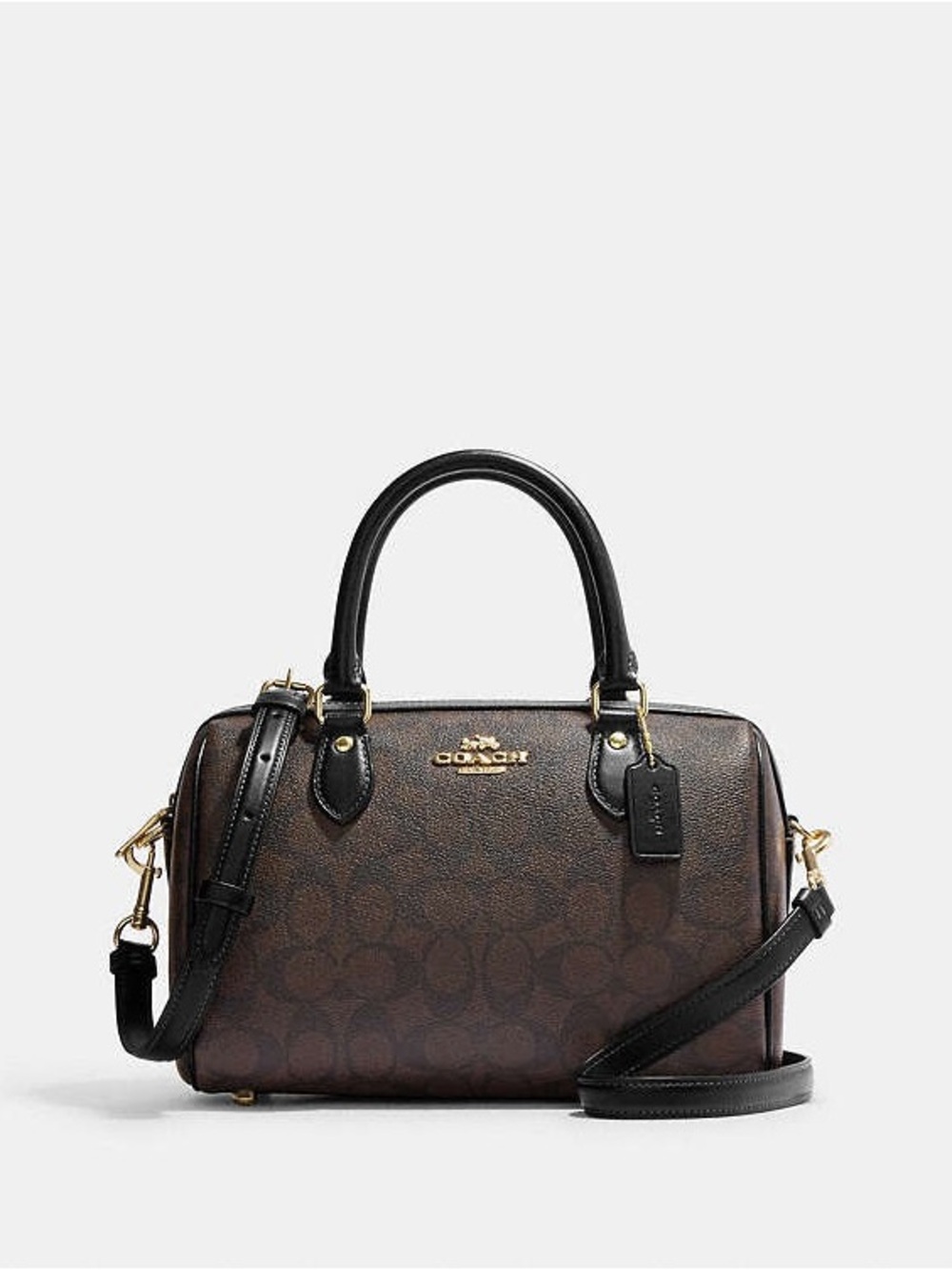 Coach Brown Signature Canvas Crossbody Rowan Satchel Black Trim M2222-Ch280